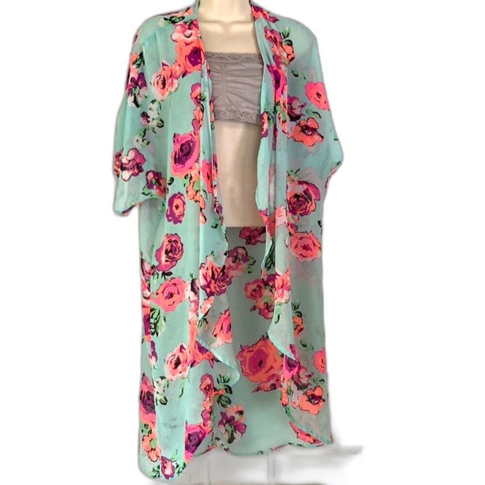 OCEAN PACIFIC OP Kimono Coverup Floral Multicolored Womens Medium